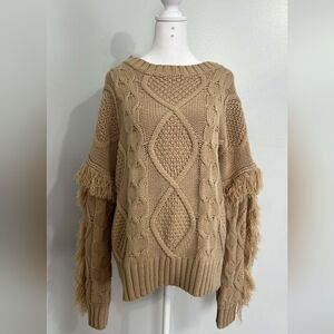 Elegant Cable Knit Sweater in Tan